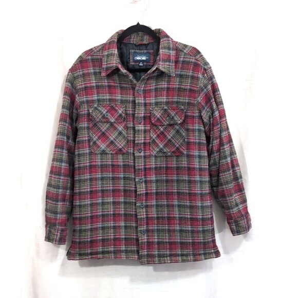 Cherokee Shirt Jacket Men's MEDIUM Quilted Lined Plaid Flannel Shacket w/Pockets - Picture 1 of 16